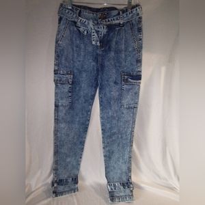 Pink Label Women's Juniors Size 13 Blue Cargo Light Acid Wash Stretch Jeans